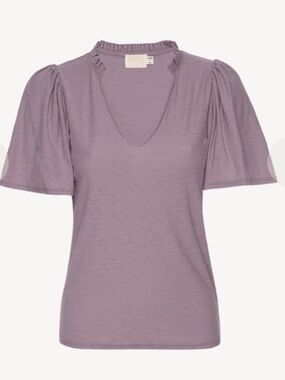Nation LTD Ruffle V-Neck Puff-Sleeve T-Shirt
